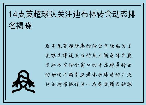 14支英超球队关注迪布林转会动态排名揭晓
