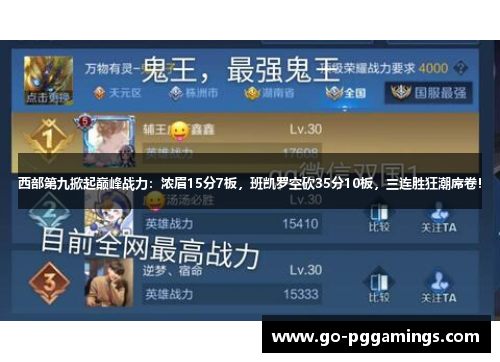 西部第九掀起巅峰战力：浓眉15分7板，班凯罗空砍35分10板，三连胜狂潮席卷！